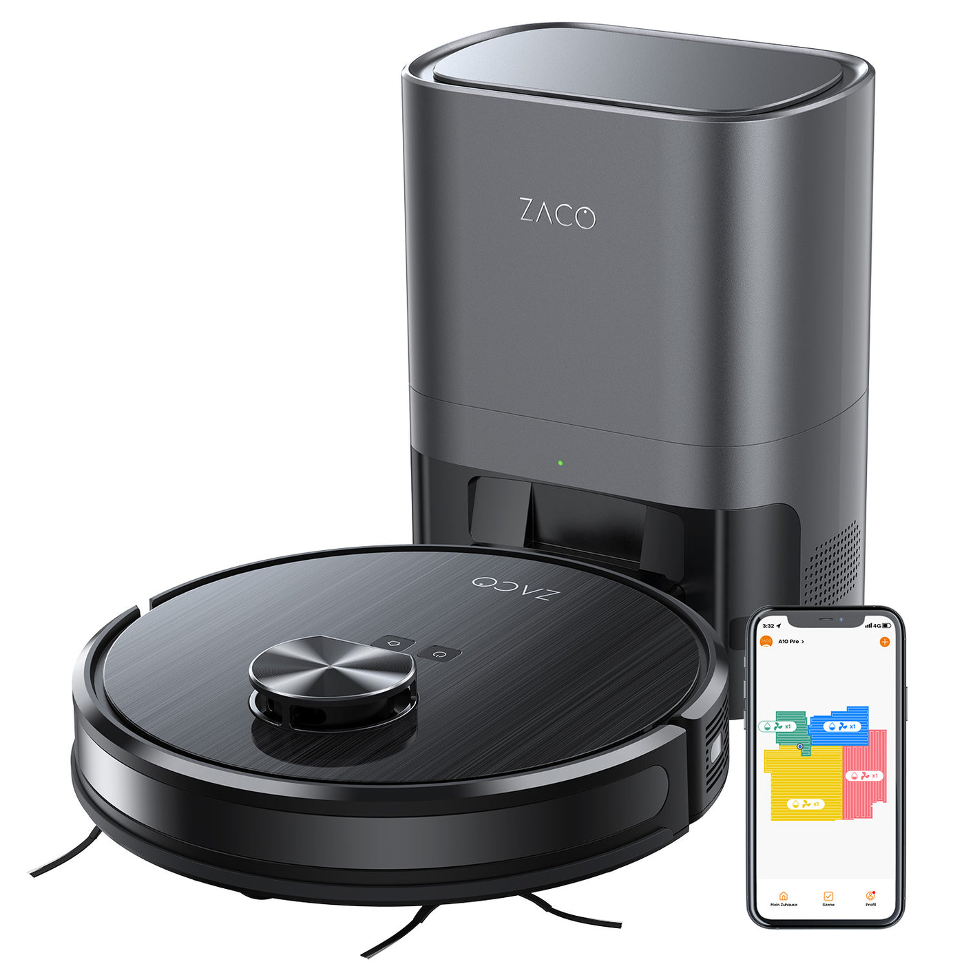 ZACO A10 Pro vacuuming and mopping robot and 2.5l self-emptying station