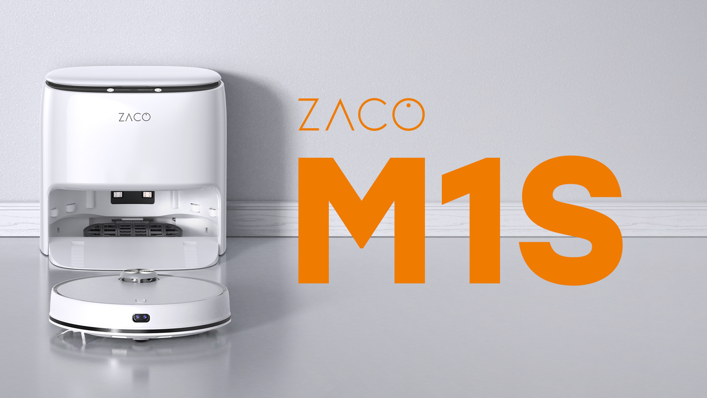 ZACO M1S vacuuming and mopping robot with self-cleaning charging station