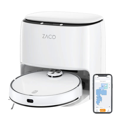 ZACO M1S vacuuming and mopping robot with self-cleaning charging station